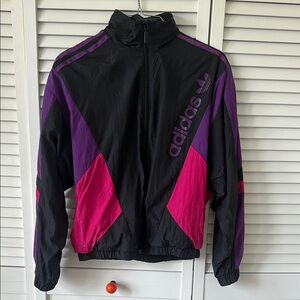 Vintage Adidas Black Windbreaker with Purple and Pink Highlights
